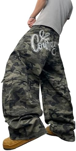 Baggy Barrel Jeans Cargo Pant Wide Leg Camo in Army Green