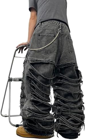 Baggy Jeans Mens Y2K Pants Wide Leg Jeans in Dark Grey