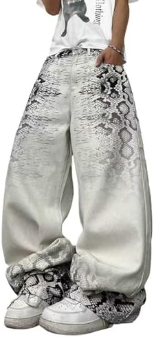 Floral Print Y2K Baggy Jeans for Men Pants in White