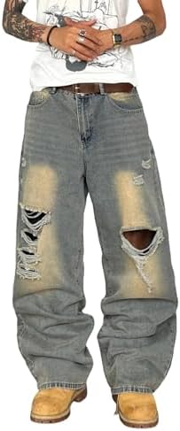 Hip Hop Baggy Jeans for Men Stylish Wide Leg Skater Jeans