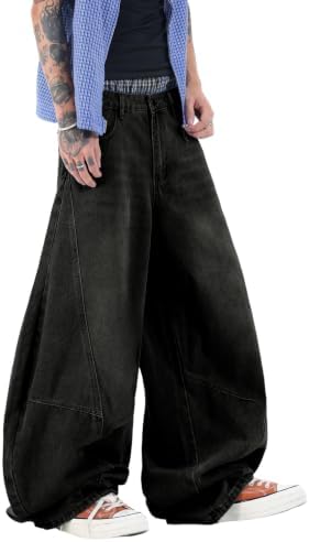 Men's Baggy Barrel Jeans Wide Leg Denim Pants in Black