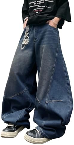 Men's Baggy Barrel Jeans Wide Leg Denim Pants