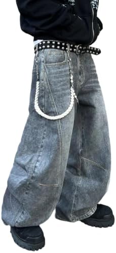 Men's Baggy Barrel Jeans Wide Leg Denim Pants in Grey