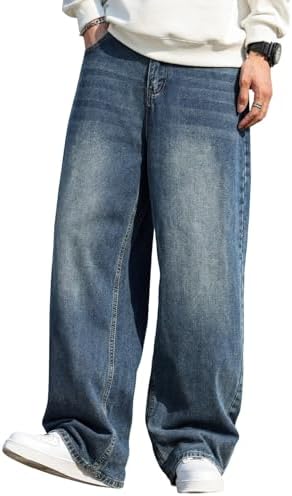 Men's Baggy Hip Hop Jeans Wide Leg Skater Denim Pants