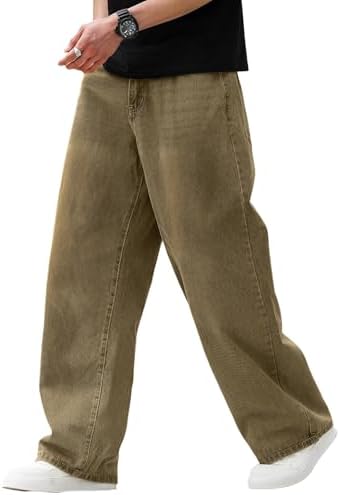 Men's Baggy Hip Hop Jeans Wide Leg Skater Denim Pants in Rusty Yellow