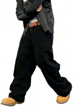 Men's Baggy Hip Hop Jeans Wide Leg Skater Denim Pants in Solid Black