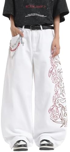 Men's Hip Hop Baggy Jeans Embroidered Wide Leg Skater Jeans