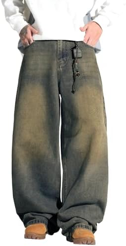 Men's Hip Hop Baggy Jeans Wide Leg Pant Loose in Retro Blue