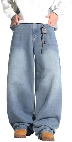 Men's Hip Hop Baggy Jeans Wide Leg Y2K Pants Loose in Blue
