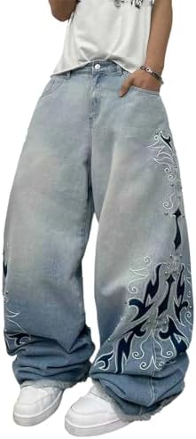 Men's Hip-Hop Embroidered Baggy Jeans Denim Pants in Blue