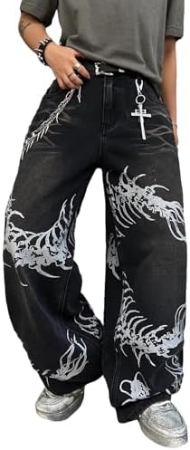 Men's Hip-hop Embroidered Baggy Jeans Loose Fit Denim Black