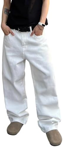 Men's Wide Leg Regual Fit Jeans Hip Hop Pants in White