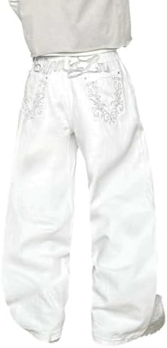 Men Wide Leg Baggy Jeans with Back Pockets Embroidery
