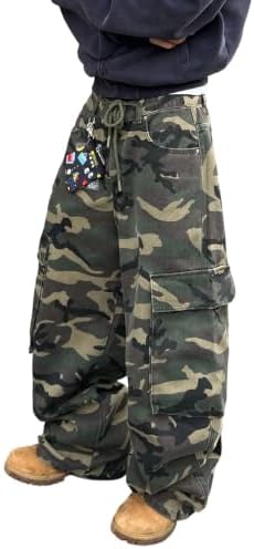 Mens Baggy Adjustable Waist Wide Leg Jeans in Camo