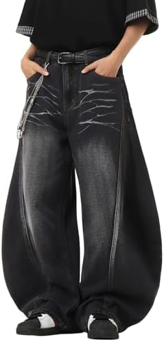 Mens Baggy Barrel Jeans Wide Leg Irregular Sutures