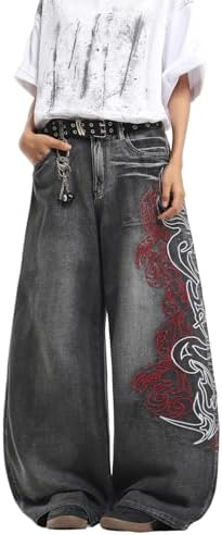 Mens Baggy Jeans Embroidered Wide Leg Pants