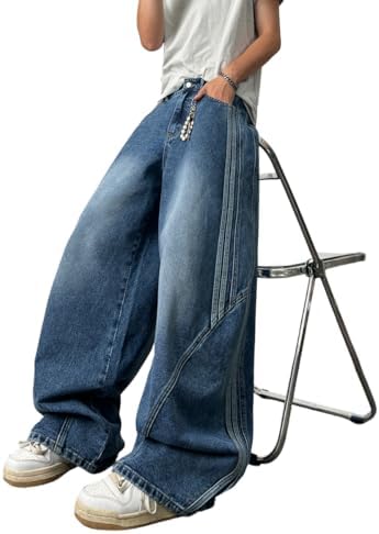 Mens Baggy Jeans Hip Hop Wide Leg Loose in Blue