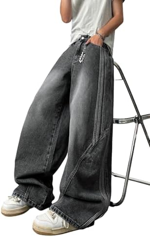 Mens Baggy Jeans Hip Hop Wide Leg Loose in Black