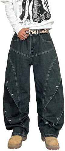 Mens Baggy Jeans Patchwork Y2k Hip Hop Wide Leg Denim Pants