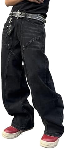 Mens Baggy Jeans Patchwork Y2k Hip Hop Wide Leg Denim Pants