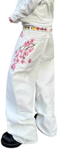 Mens Baggy Jeans Relaxed fit Wide Leg in White