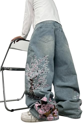 Mens Baggy Jeans Relaxed fit Wide Leg in Light Blue