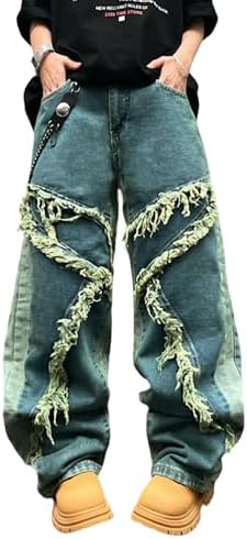 Mens Baggy Jeans Street Rock Style Fringe Frayed Edges Jeans