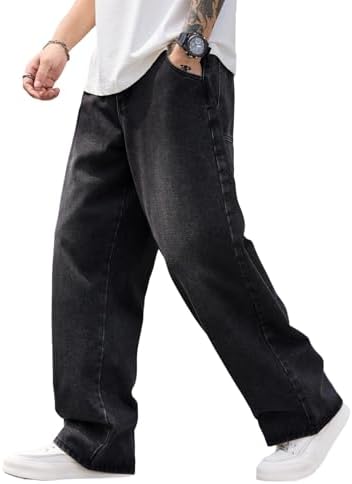 Mens Baggy Jeans Wide Leg Denim Pants Y2k Loose Fit Streetwear in Black