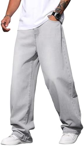 Mens Baggy Jeans Wide Leg Denim Pants Y2k Loose Fit Streetwear