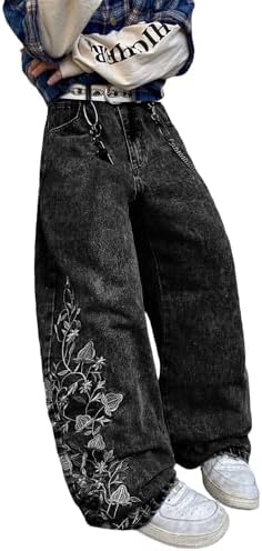 Mens Baggy Jeans Wide Leg Graphic Jeans in Snow Grey