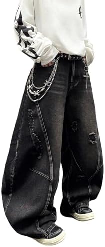Mens Baggy Jeans Y2k Hip Hop Wide Leg Jeans Loose in Black