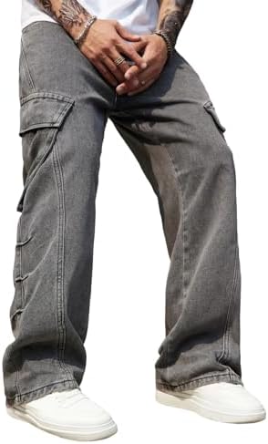 Mens Goth Baggy Cargo Jeans Steampunk Patchwork Wide Leg Jeans