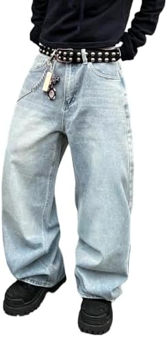 Mens Hip Hop Baggy Jeans Wide Leg Denim Pants