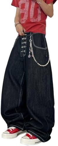 Mens Irregular Sutures Baggy Jeans with Angled Pocket Y2k Hip in Black