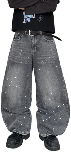 Mens Loose Fit Baggy Barrel Jeans Casual Baggy Pants in Black