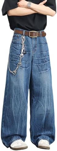 Mens Streetwear Hip Hop Baggy Jeans Wide Leg Skater Denim