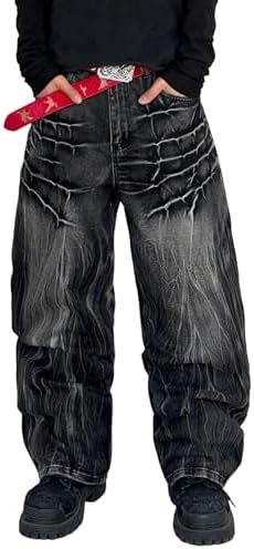 Mens Streetwear Hip Hop Baggy Jeans Wide Leg Skater Denim
