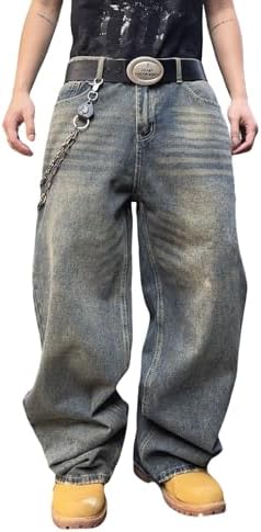 Mens Streetwear Hip Hop Baggy Jeans Wide Leg Y2k Skater Denim
