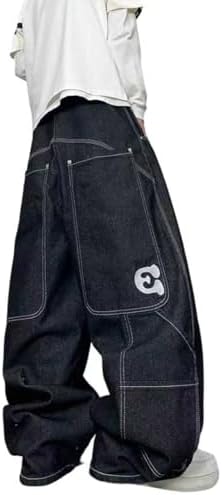 Mens Wide Leg Baggy Jeans with Big and Deep Pockets in Black
