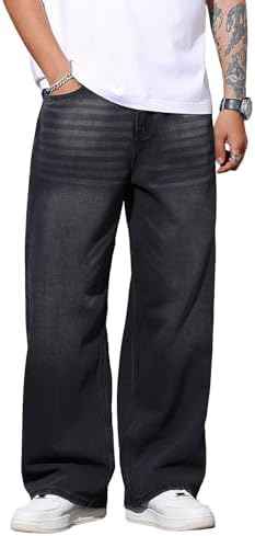 Mens Wide Leg Baggy Jeans Y2k Casual Fashion Loose Denim