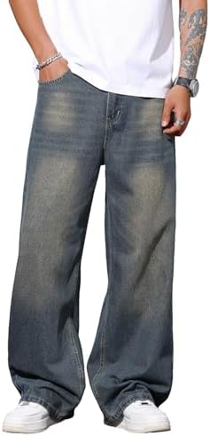 Mens Wide Leg Baggy Jeans Y2k Casual Loose Denim Pants