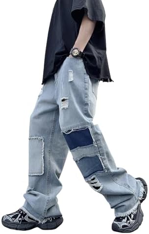 Mens Womens Lightweight Ripped Baggy Jeans Summer Spring