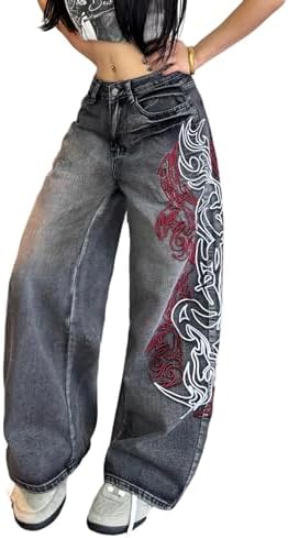 Women's Embroidered Baggy Jeans Wide Leg Pants