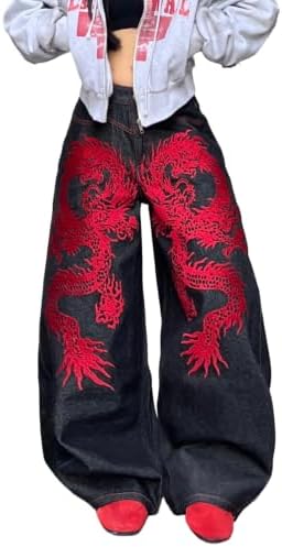 Women's Embroidered Baggy Jeans Wide Leg Pants