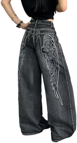 Women's Wings Baggy Jeans Wide Leg Embroidered Pants