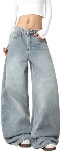 Womens Baggy Hip Hop Jeans Wide Leg Skater Denim Pants