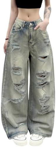 Womens Baggy Hip Hop Jeans Wide Leg Skater Denim Pants